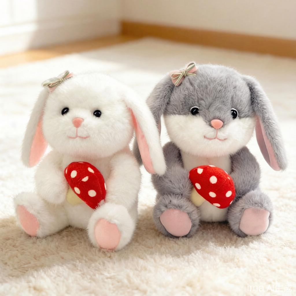 24cm Kawaii Sitting Red Mushroom Rabbit Plush Toy Stuffed White Grey Cream Lop Cartoon Sweet Animal Doll Birthday Gift