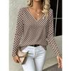 Sommer Damen 3D-Druck V-Ausschnitt Langarm T-Shirt Mode Vielseitig Atmungsaktiv Trend Lässig