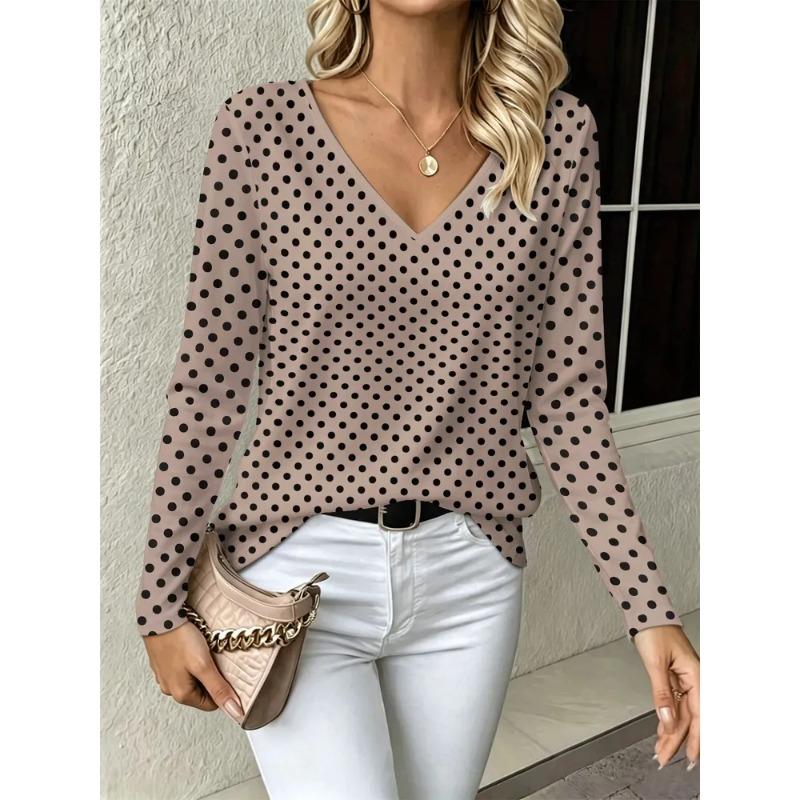 Sommer Damen 3D-Druck V-Ausschnitt Langarm T-Shirt Mode Vielseitig Atmungsaktiv Trend Lässig
