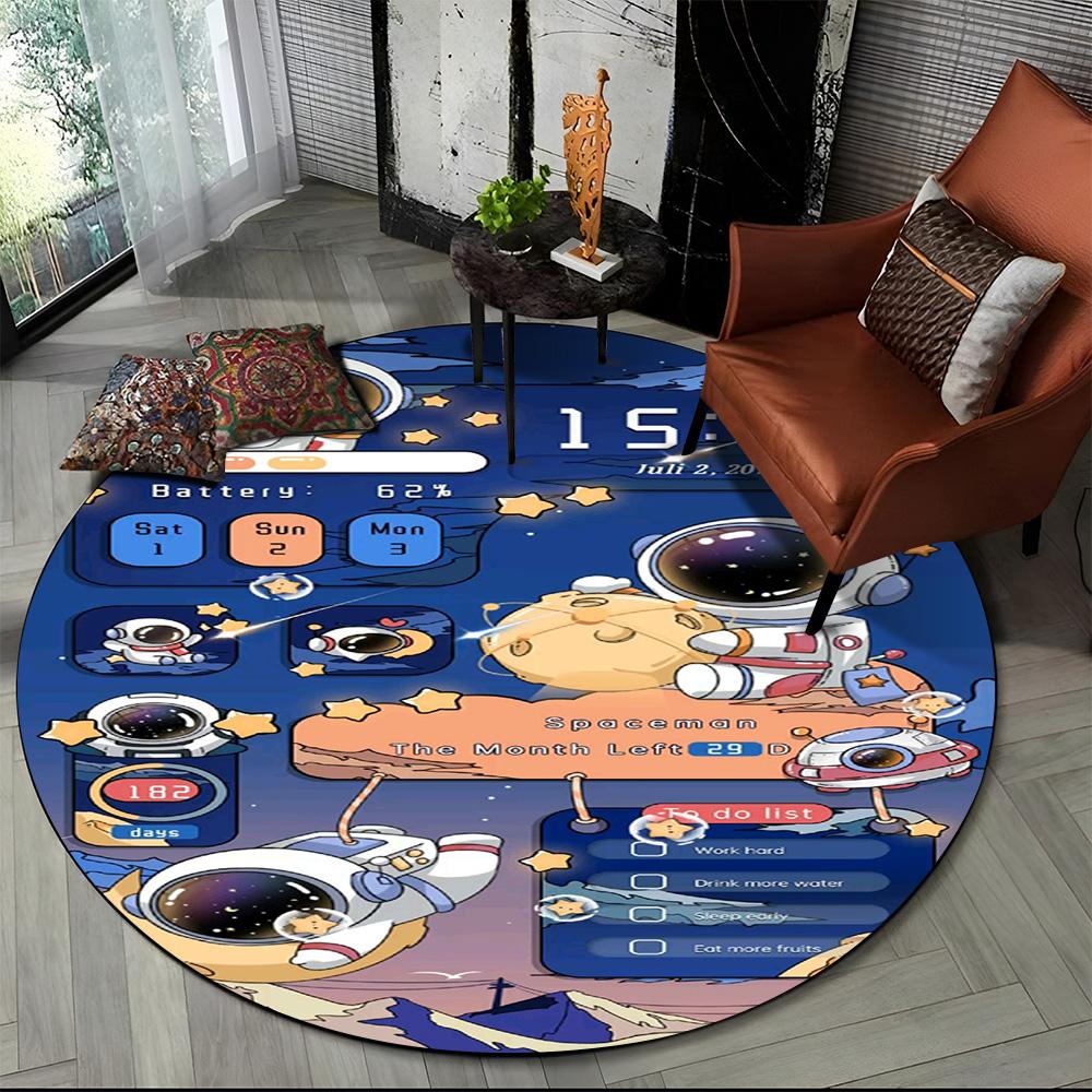 3D Astronaut Space Cartoon Round Carpet Rug for Living Room Bedroom Child Playroom Chair Decor,Pet Area Rug Non-slip Floor Mat