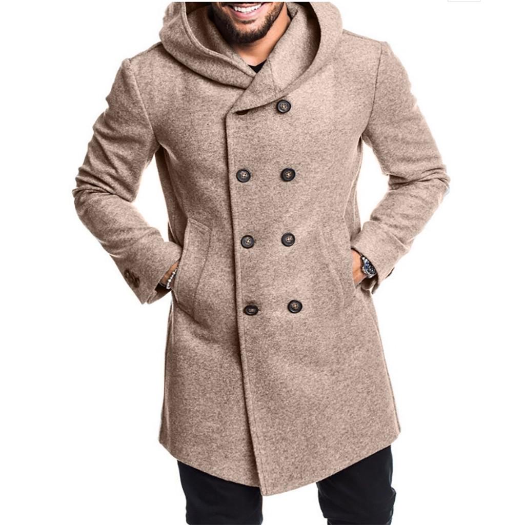 Men's New Winter Style Fashion  Hat And Wool Overcoat Comfortable Warm Coat
