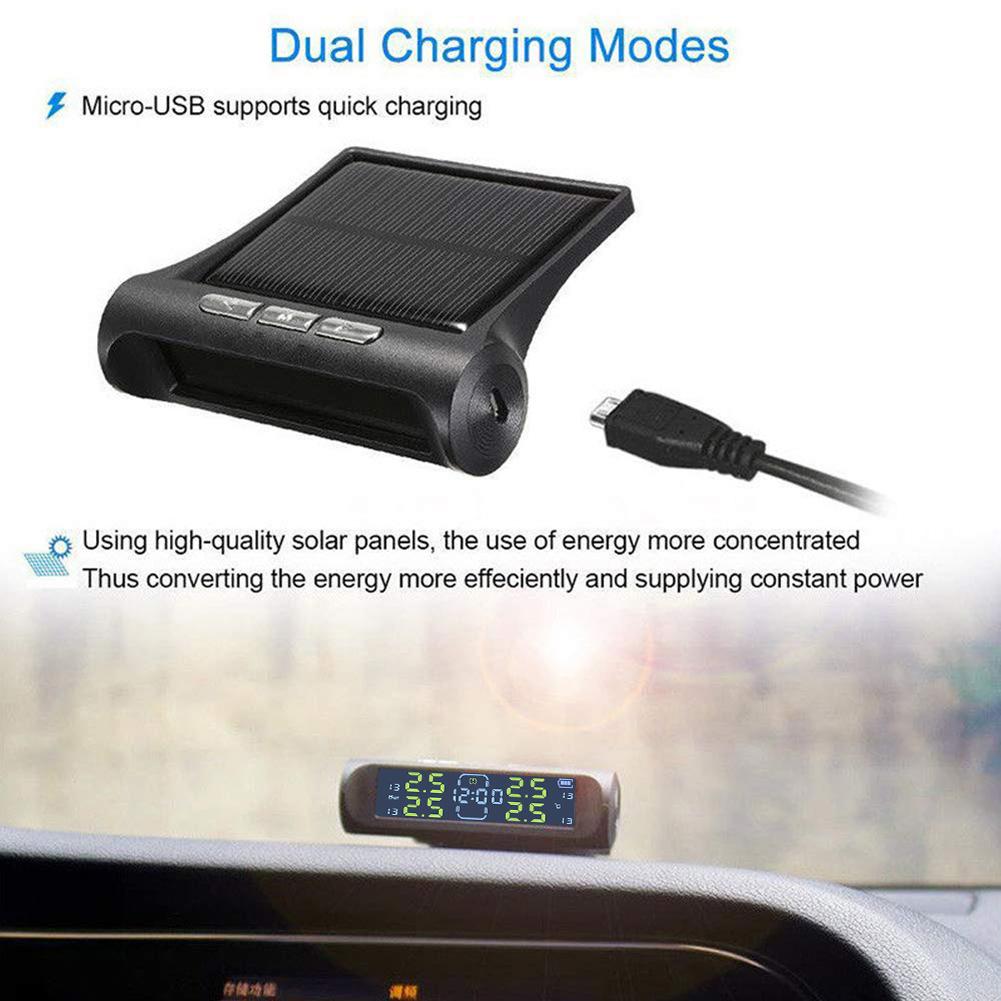 AN-01D Zasilany Solarnie TPMS Cyfrowy Zegar Samochodowy TPMS 4 Koła Samochodowy Alarm Ciśnienia w Oponach System Monitoringu Ostrzeżenie o Temperaturze Ciśnienia w Oponach