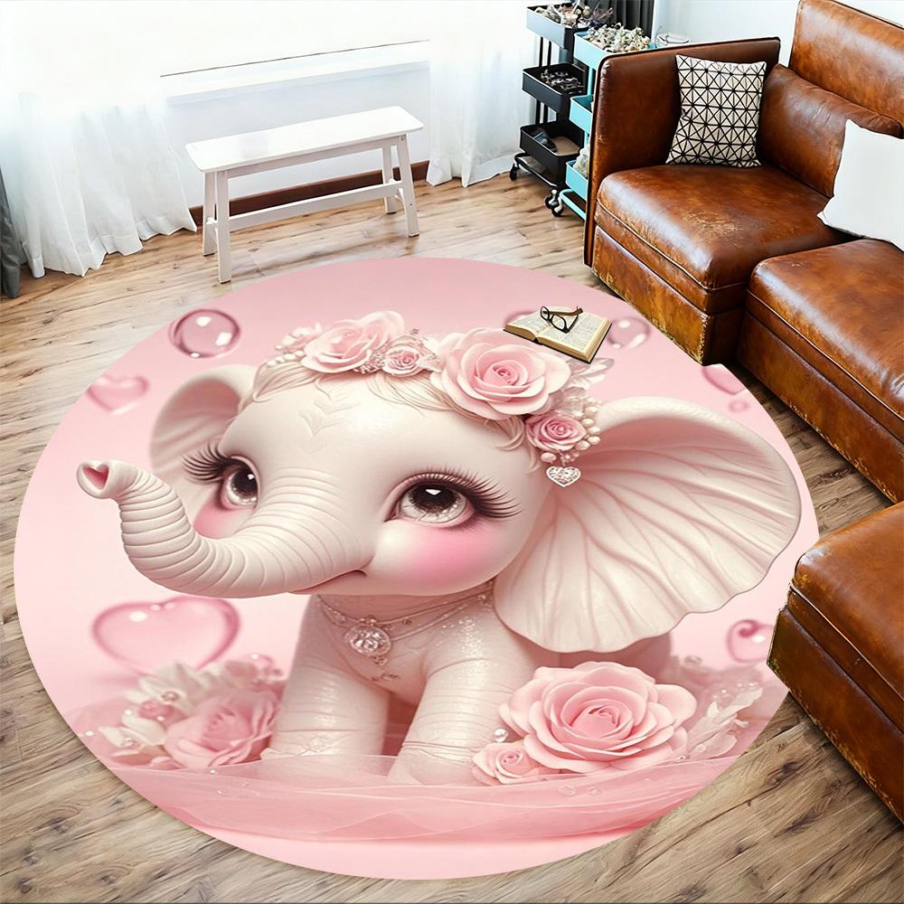 1PC Elephant Pink Roses Round Chair mat Area Rug - Non-Slip, Floor Mat for Office, Bedroom, home decor Christmas Gift c0528072