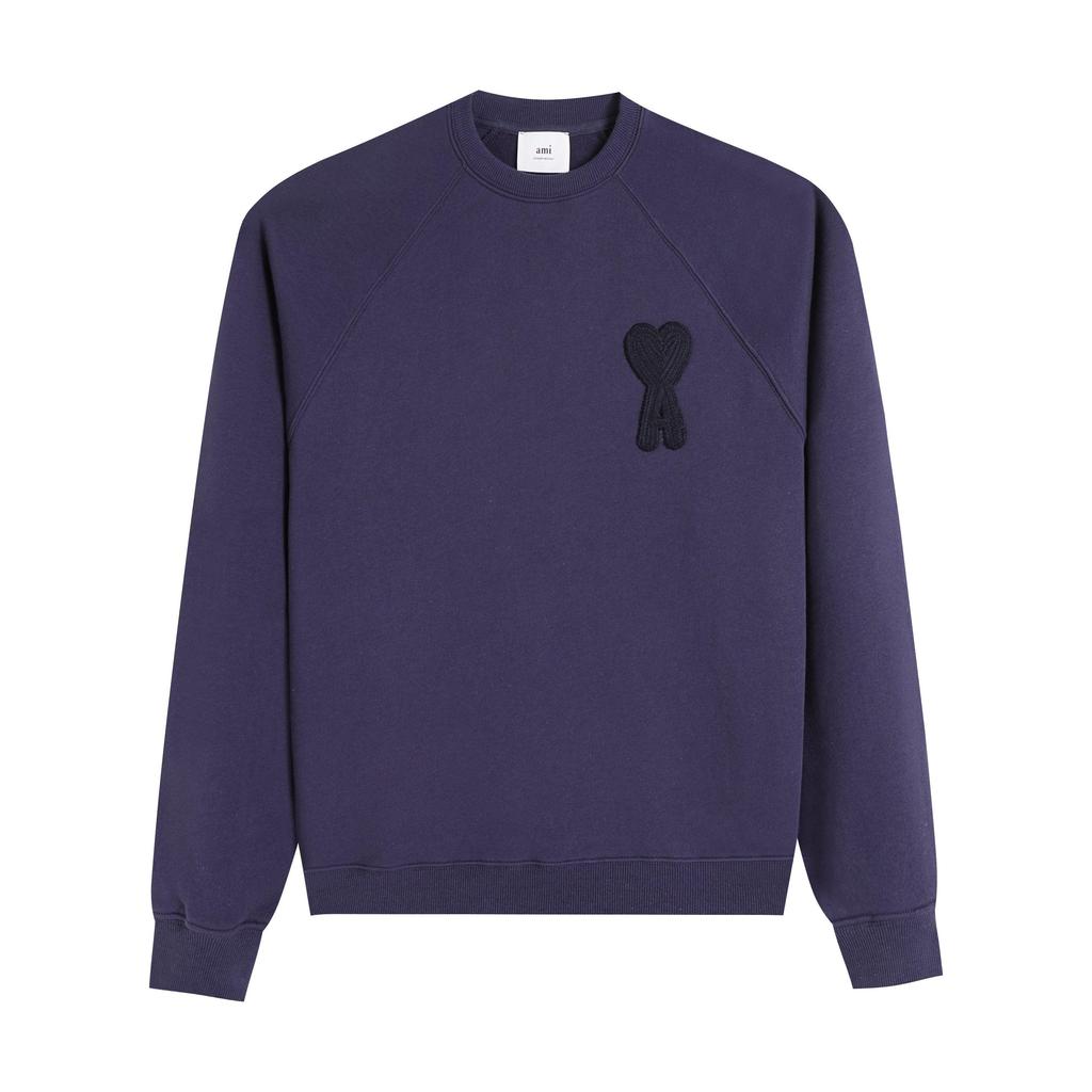 216 AMI 2025 Høst og Vinter Ny Stor Hjerte Logo Høy Kvalitet Bomull Rund Hals Hettegenser Menn Pullover