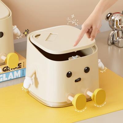 Desktop Mini Trash Can Press To Open The Cover Plastic Trash Can Household Living Room Bedroom Rubbish Storage Bucket