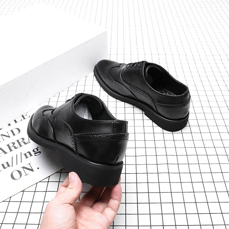 Large Size Brock Leather Shoes 45 Business Dress Youth Trend Thick Sole Heightening Shoes Black Round Head Px25-G