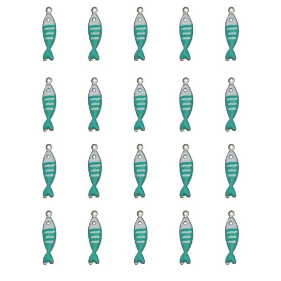 20Pcs Enamel Fish Charms Stainless Steel Fish Pendants Double-sided Striped Mini Fish Charms for DIY Jewelry Making Earring Necklace Bracelet Keychain