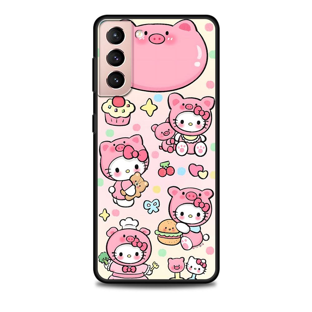 Hello Kitty Kawaii KT Cat Case for Samsung Galaxy S23 S10e S10 S21 FE S22 S9 S24 Ultra S20 Plus Soft Black TPU Phone Cover