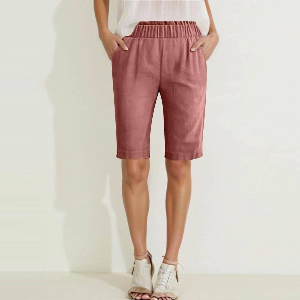 Damen Hohe Taille Einfarbig Freizeithose Trainingshose 1/2 Shorts