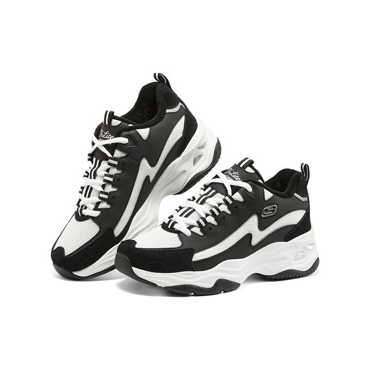 Skechers DLites 4.0 Lightning Panda Shoes Fabric Synthetic Leather Cow Split Leather Plush Warm Shock Absorption Low Top Dad Shoes 896044-BKW