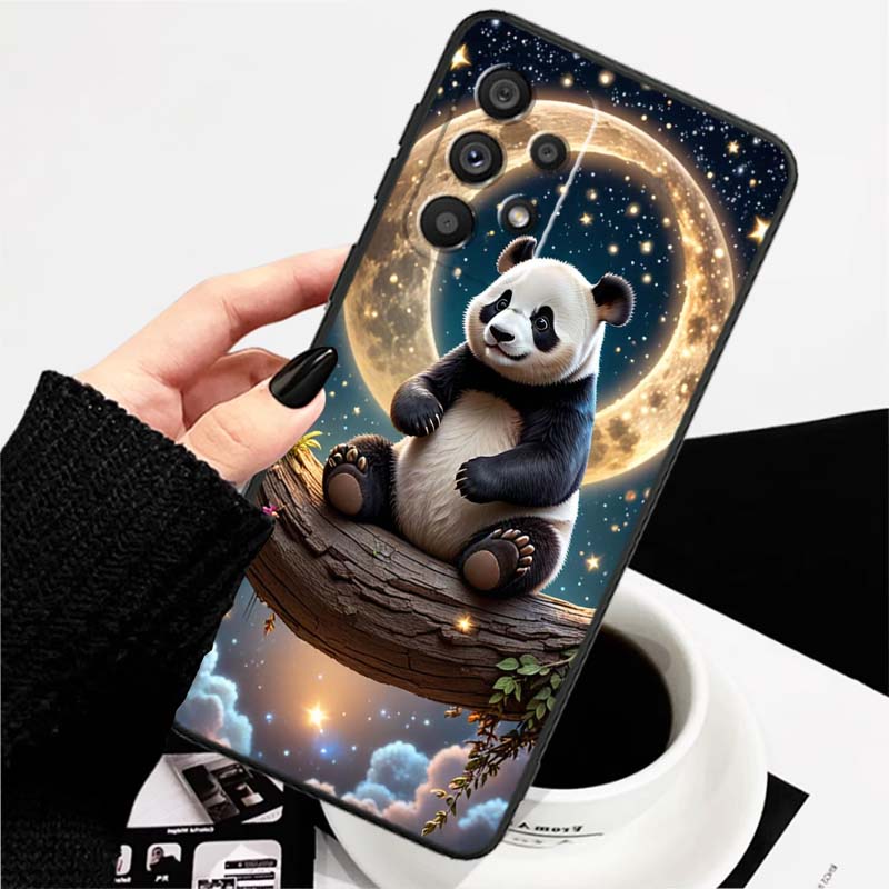 

Cartoon Anime Panda Cute Phone Case For Samsung A73 A72 A71 A55 A54 A53 A52 A51 A13 A22 A16 A15 A12 A14 A26 A07 5G Black Galaxy A16 5G