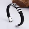 16MM Wide Stainless Steel Wrap Bracelet for Man Black Genuine Leather Men's Bracelets Bangles with Magnet Clasp Engraved Gifts