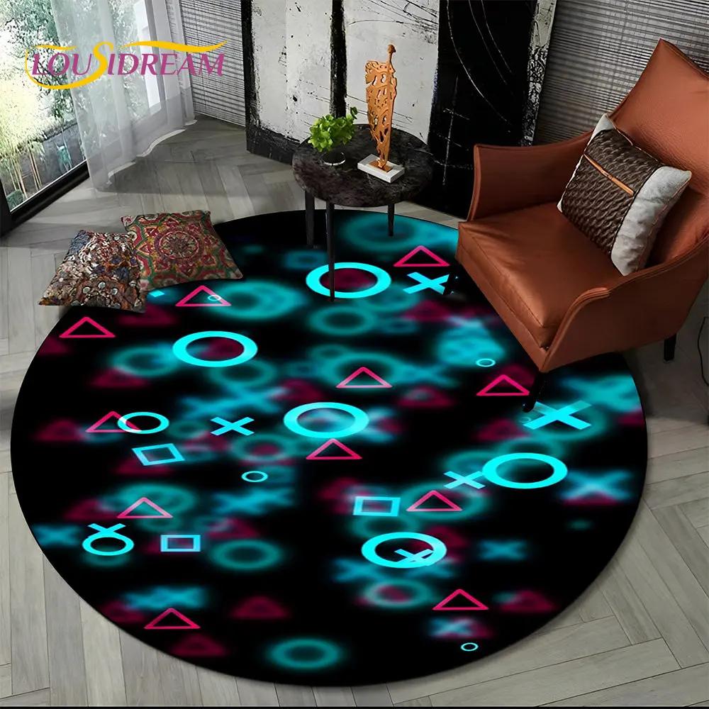 Cartoon Gamer Game Controller Round Area Rug,Circle Carpet Rug for Living Room Children's Bedroom Sofa Decor,Non slip Floor Mat