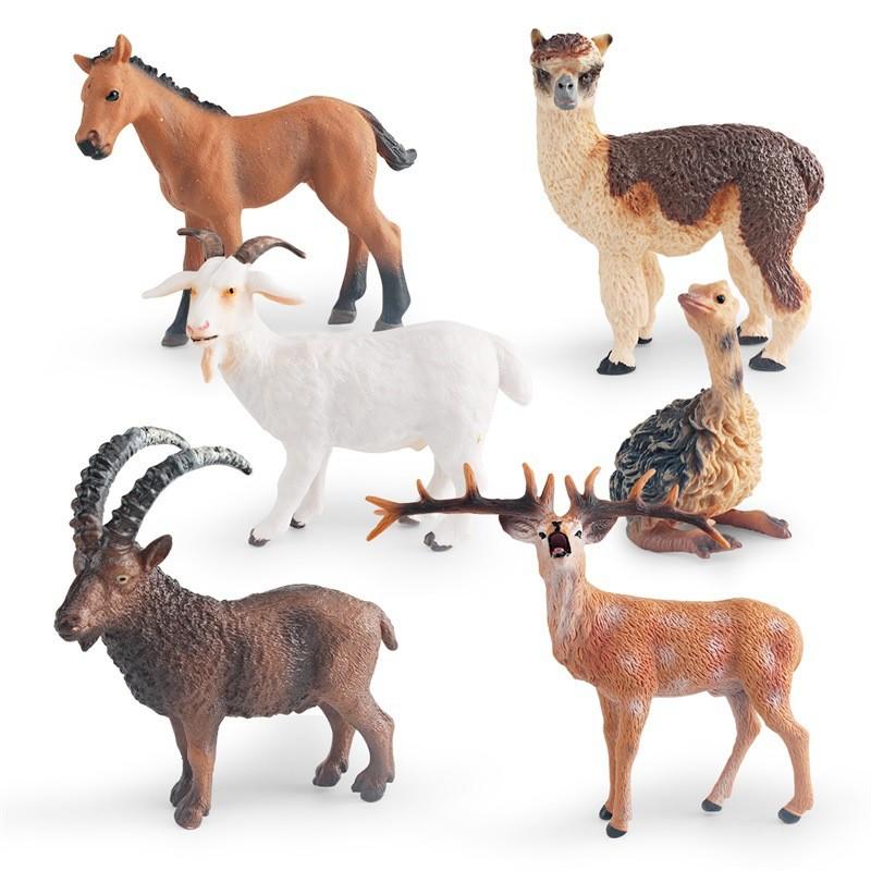 Realistic Plastic Forest Animal Models Including Goat Alpaca Deer Ostrich Foal Collectible Figurines