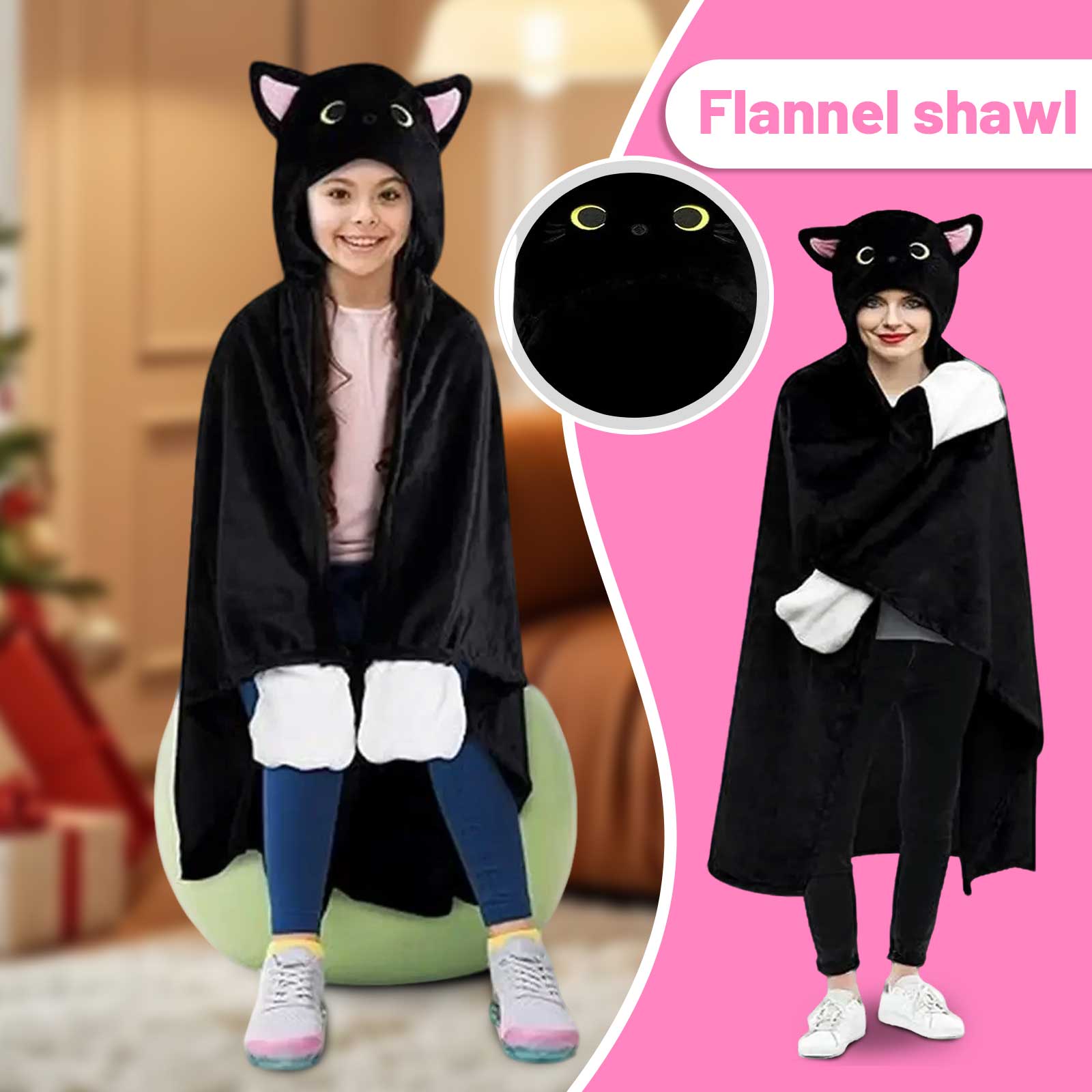 

Hooded Thick Warm Cape Flannel Shawl Hooded Women s Bathrobe Blanket One Size