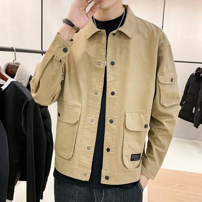 Herren Frühling/Herbst Stilvolle Arbeitsjacke mit Revers Lässige einfarbige Slim-Fit Oberbekleidung im koreanischen Stil