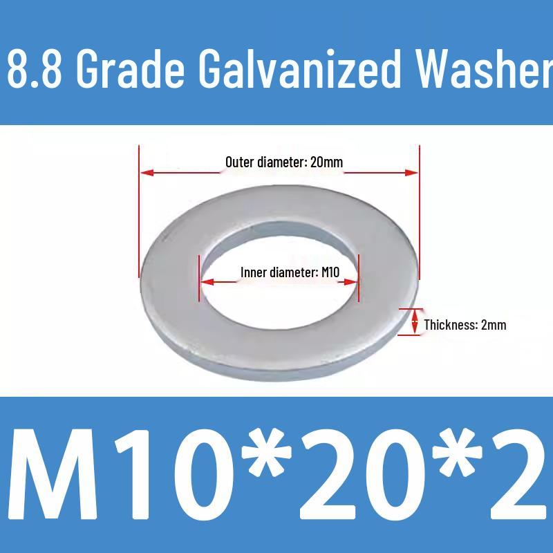 8.8 High-Strength Blackened Metal Flat Washer Spacer, Galvanized and Thickened, Sizes: M3-M12.