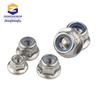 Anti-Slip 304 Stainless Steel Hex Flange Lock Nut with Nickel-Plated Washer, Nylon Anti-Loosening, Sizes M4-M8
