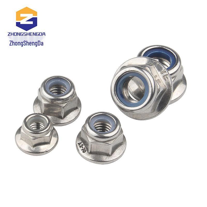 Anti-Slip 304 Stainless Steel Hex Flange Lock Nut with Nickel-Plated Washer, Nylon Anti-Loosening, Sizes M4-M8