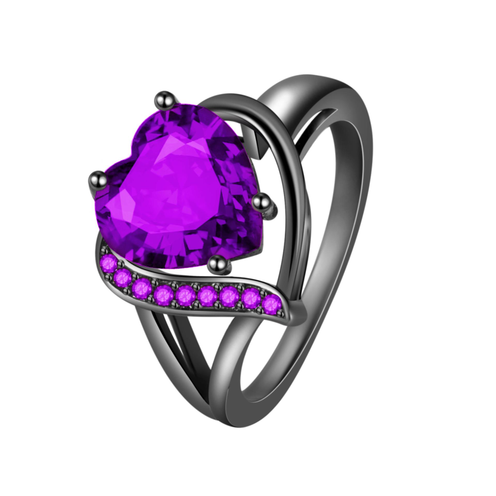 

Jin Jiahua Европейская и американская мода Кольцо в форме сердца с красным цирконом и фиолетовым бриллиантом, Гипоаллергенное US Size 5