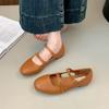 Flat-bottomed double-buckle Mary Jane shoes women's autumn new round-headed grandma shoes student solid-color casual shoes