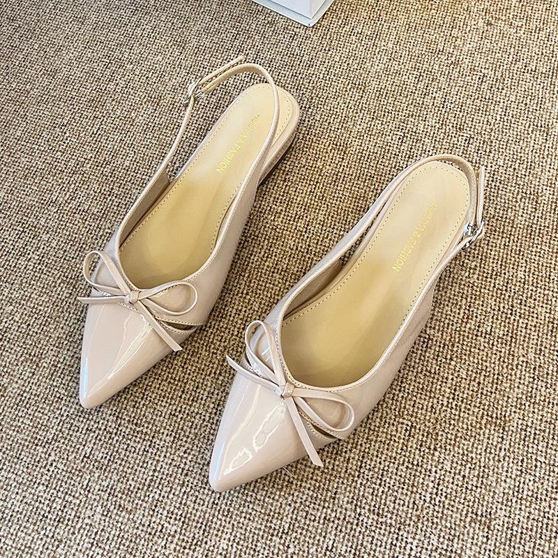 

W539-1 bow temperament back empty bag head sandals 2025 new summer pointed versatile low heels 40 розовый
