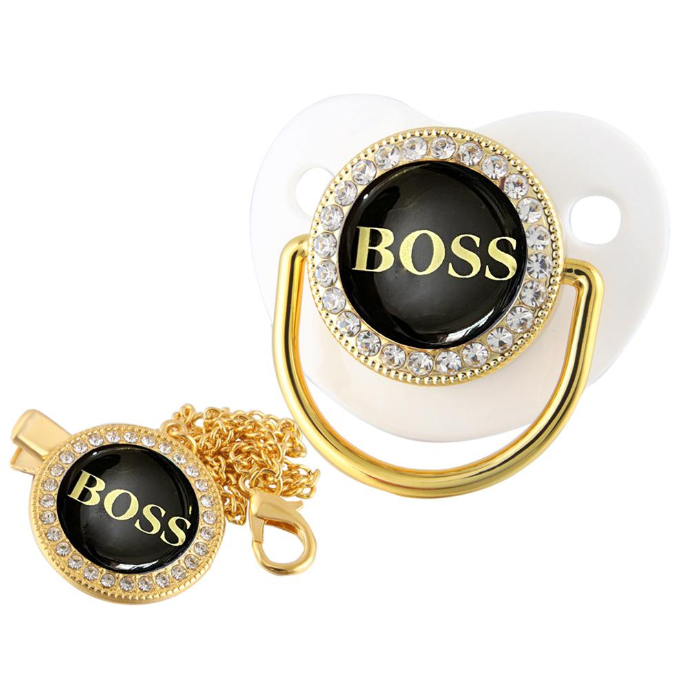 Gold Diamond Pacifier with Chain Clip