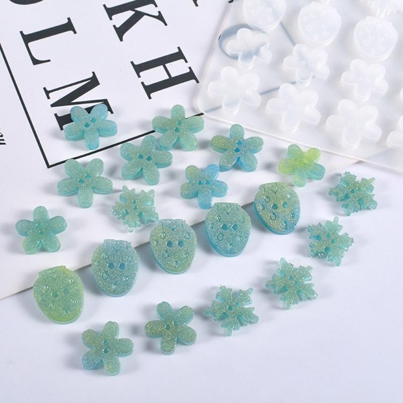 Button Silicone Molds Flower/Fruit/Animal Keychain Charms Epoxy Resin Molds Jewelry Casting Molds for for DIY Crafts