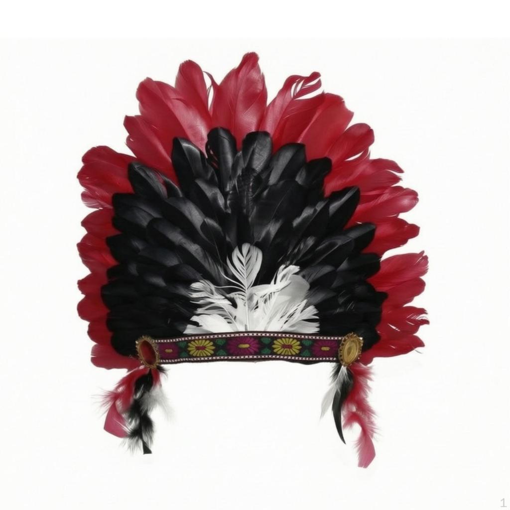 Feather Headpiece with Beaded Headband Layered Headwear One Size for Dance Shows