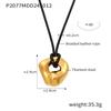 Qiong Yao Stainless Steel Curved Pendant Necklace with Black Leather Cord, Adjustable Length, Simple High-End Design for Women.