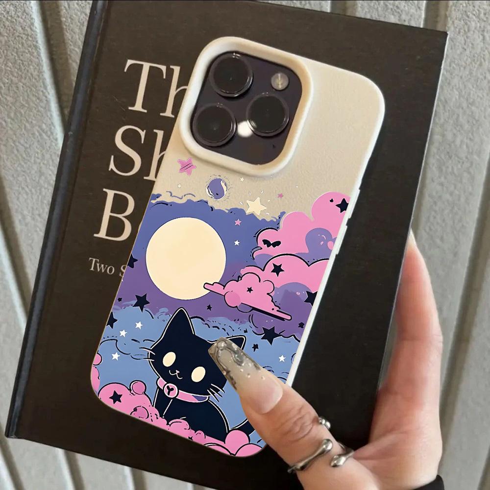 INS Cartoon Cat Cool Lichee Leather Pattern Phone Case For Samsung S26 S25 S24 S23 S22 S21 S20 Plus FE Ultra 4G 5G Shockproof