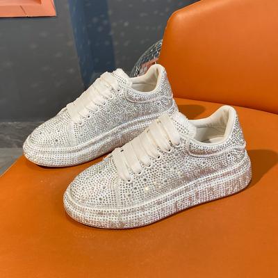 Fashion Women's Vulcanize Shoes Round Toe Walking Shoes Lace-up Causal Flats Outdoor Versatile Comfortable Sneakers Low Top Bling Shoes