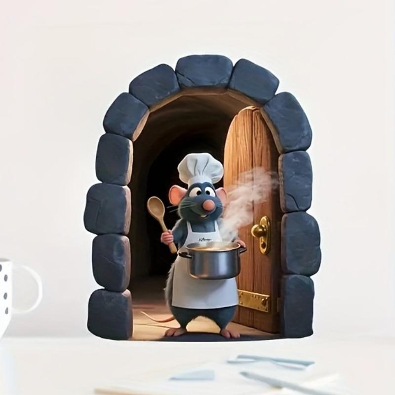 1 Stück Süßer Kleiner Mäuse Aufkleber Küchenchef Wanddekoration Wohnzimmer Schlafzimmer Küchenwandaufkleber Heimdekorationszubehör