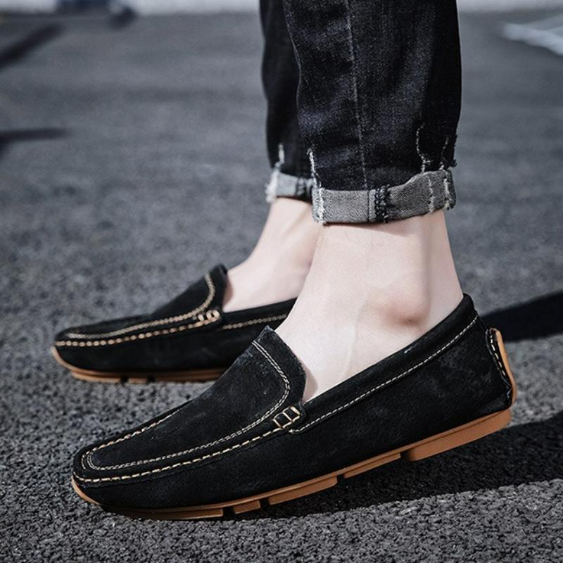 Fashion Handmade Men's Loafers Slip On Casual Shoes Summer New Breathable Sneakers Shallow Dress Shoes Plus Size Suede Leather Men Shoes