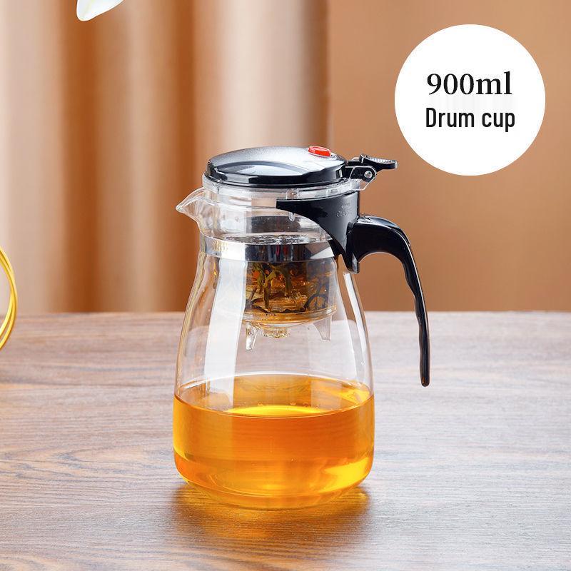 Flowing Cup Teapot with One-Button Separation Tea Infuser and Filter Glass Teacup Set