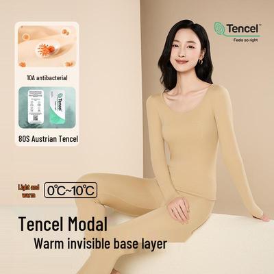 10A Antibacterial Tencel Modal Women's Seamless Warm Underwear Set - Autumn/Winter