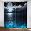Noapte Luna Peisaj Marii Pictură Clackout Perdele pentru fereastră Sufragerie Draperii de bucătărie Tesatura Decorare interioară Perdele Cârlige
