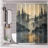 Set Of 4 Waterproof Polyester Shower Curtains, Forest Landscape Pattern, With Hooks, Machine Washable. Suitable For Bathroom