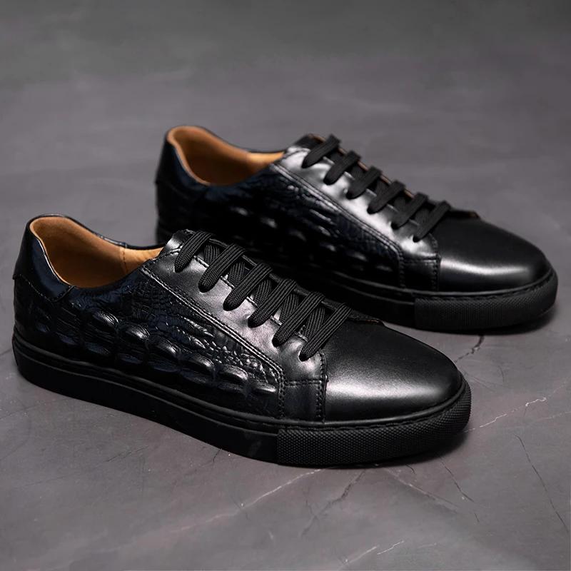 Fashion New Genuine Leather Mens Casual shoes Italy Luxury Business Shoes for Men Sneakers Handmade Crocodile pattern Office Sport Shoes