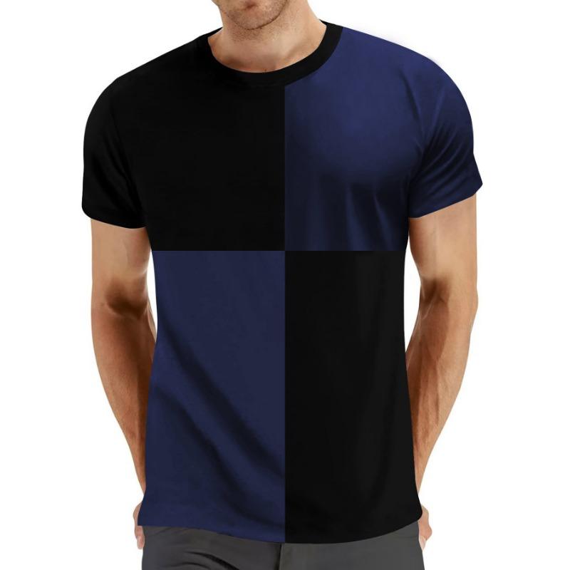Round Neck Color Blocked Chessboard Casual Sports Men's T-shirt