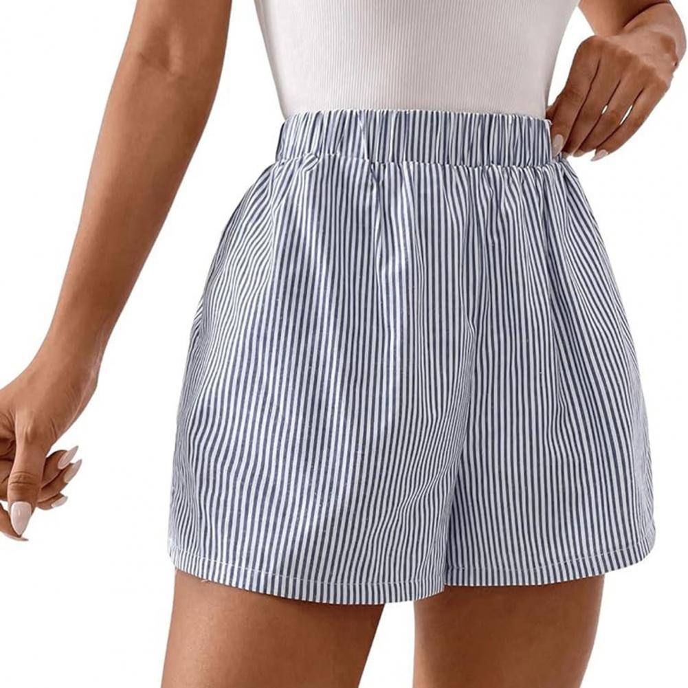 Sommer-Shorts für Damen, gestreifter Druck, hohe elastische Taille, Pyjama-Shorts, Homewear, Strand-Shorts, lässige Schlaf-Shorts