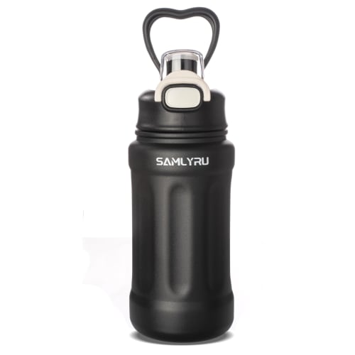 Samlyru Two-Way Design Water Bottle with One-Touch Opening, Vacuum Insulation, Straw Included, Keeps Drinks Cold or Hot, Stainless Steel Mug, 600ml/80