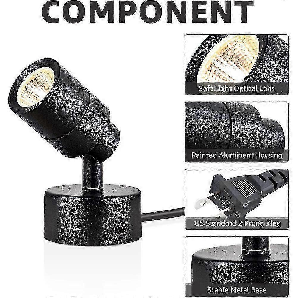 Indoor LED Spotlight 2-Pack, 3W Floor Uplights, 3000K Warm White Accent Lighting for Home Decor