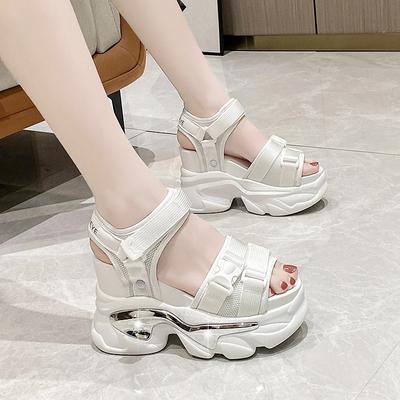Mode 10 cm Dicken Boden Chunky Schuhe Sandalias Mujer Frauen Sommer Hohe Plattform Sandalen Atmungsaktive Keilabsatz Damen Strand Hausschuhe