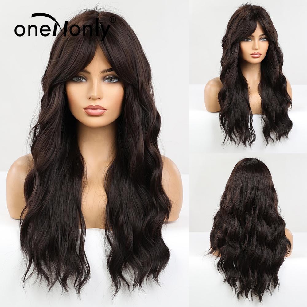 OneNonly Synthetische Perücken für Frauen, blonde Perücke mit Pony, langwellige Perücke, natürliches Haar, hitzebeständige Faser