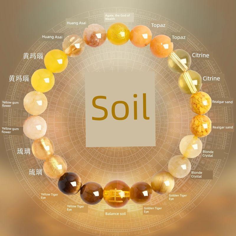 

Браслет из цитрина «Пять элементов горы Путо», браслет «Дуобао», натуральный кристалл, мужской и женский, кристалл «Желтый волос», золотой тигровый глаз, украшения на удачу 8mm bead diameter-five-element string-[soil]]