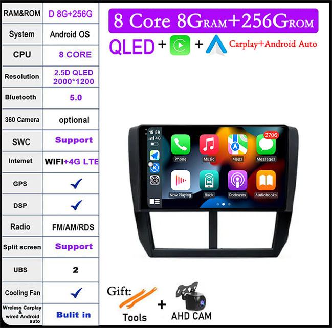 9 Lnch For Subaru Forester 3 SH WRX 2008-2014 Android 14 Car Radio Video GPS IPS Multimedia Stereo Screen DSP Auto Navigation
