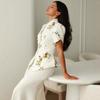 2025 Summer Floral Semi-High Collar Short Sleeve Bodycon Skirt Set