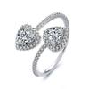 Cute Female White Zircon Stone Silver Color Heart Wedding Rings Promise Open Adjustable Engagement  For Women