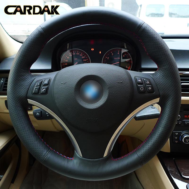 Cardak Black artificial Leather Car Steering wheel cover for BMW E90 E70 E71 X5 X6 320i 325i 330i 335i 120d E87 120i 130i